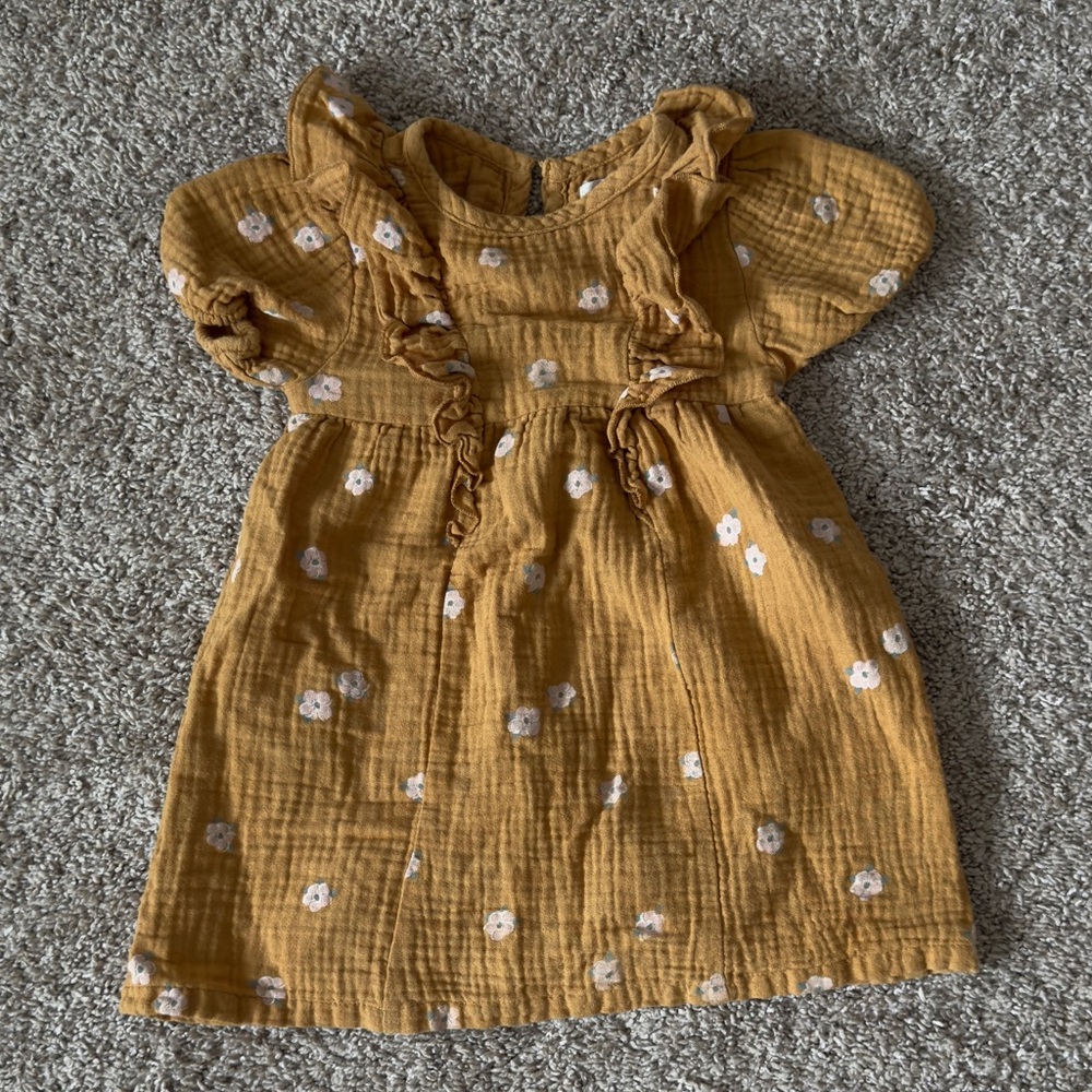 Grayson Collective gauze ruffle muslin Mustard Yellow Floral Dress size 2T